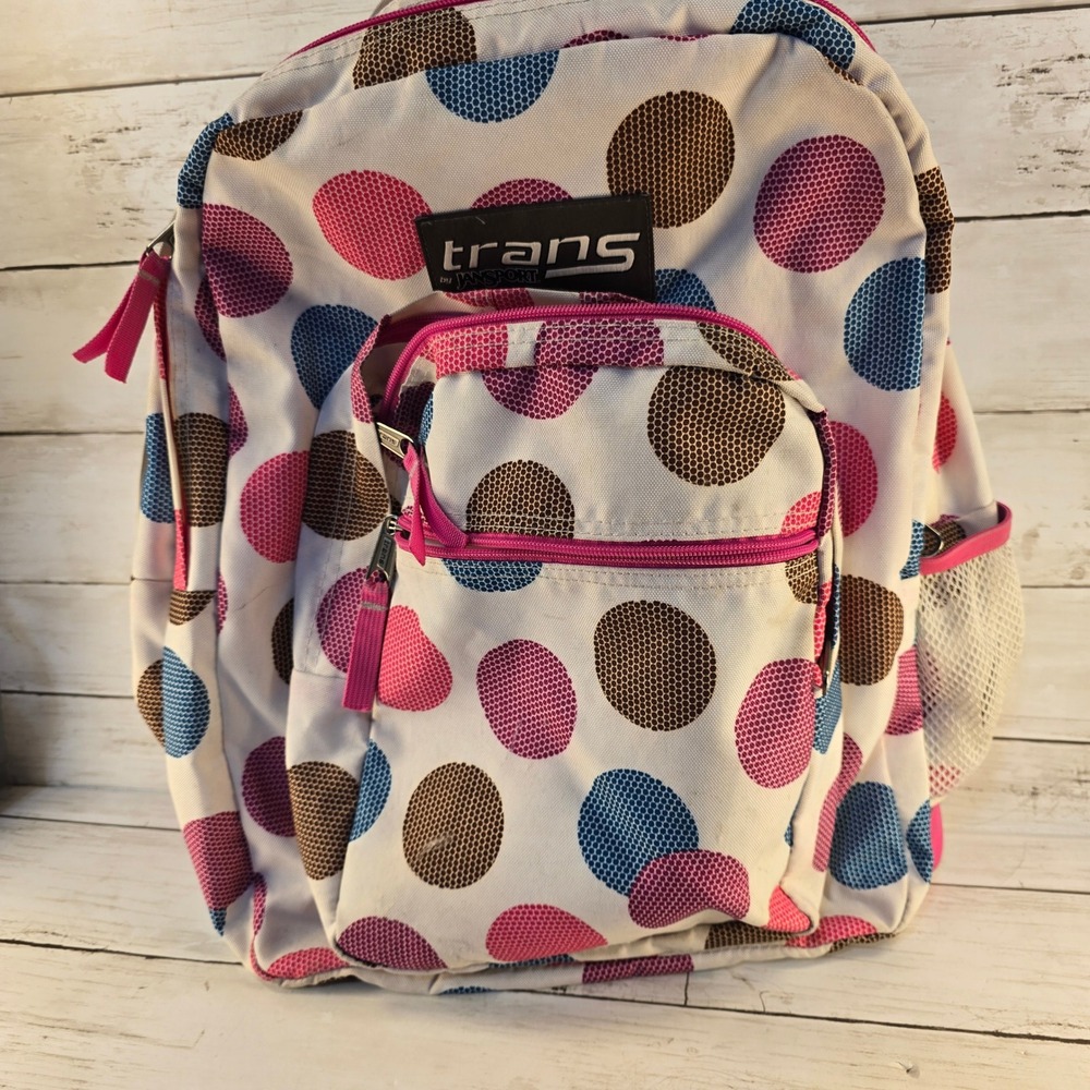Trans by JanSport Polka Dot Backpack Pink Blue Brown Multi Color School Bag